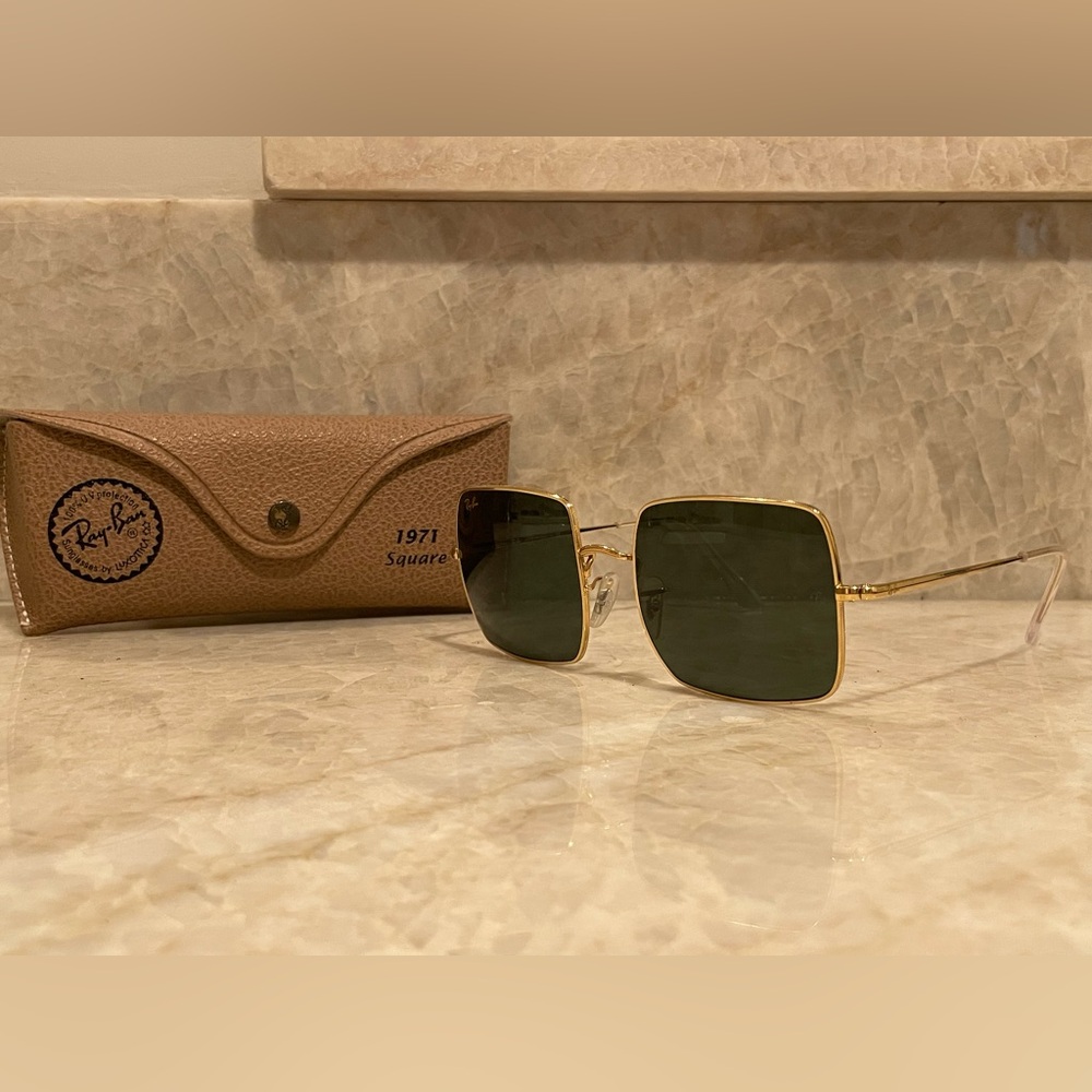 Ray-Ban RB1971 Square Sunglasses Legend Gold Frame Green Lenses
